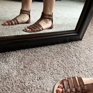 Faux leather buckle sandals, size 8